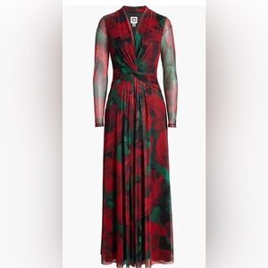 Anne Klein Red and Green Floral Long Sleeve Dress